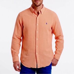 RALPH LAUREN Orange Gingham Button Down Custom Fit Long Sleeve Shirt L Polo